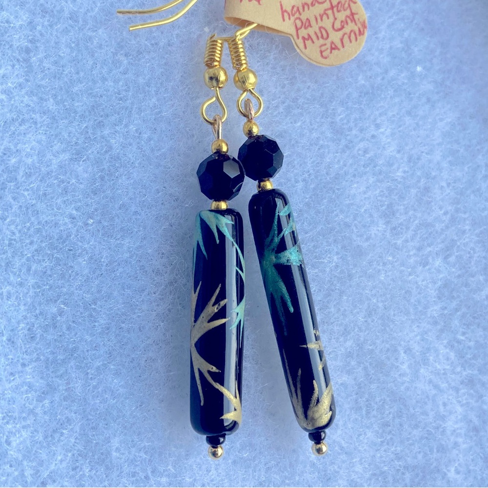 Hand Painted Stick Bead Earrings